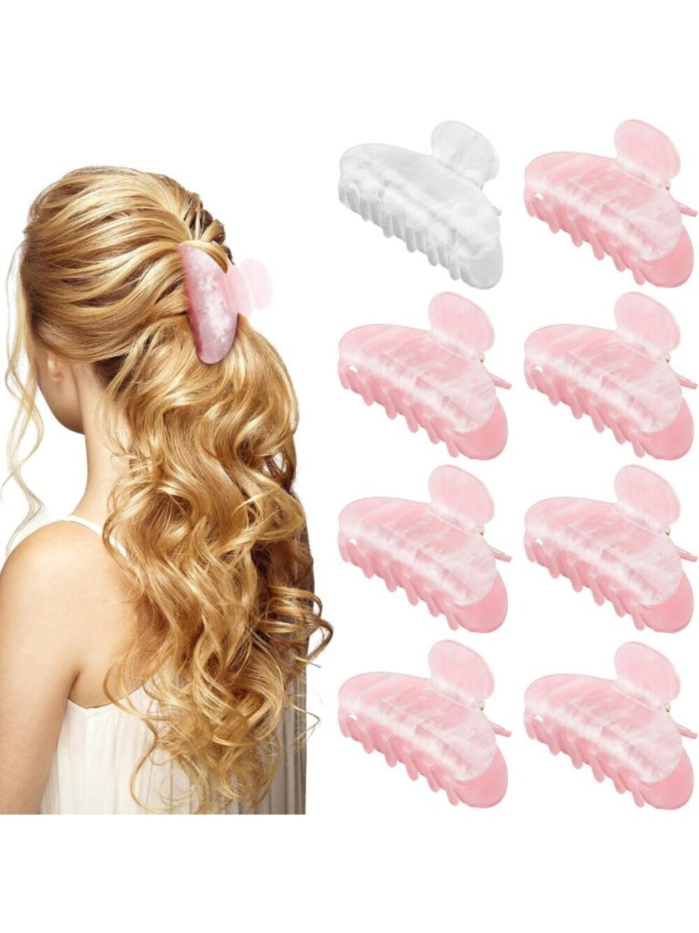 8-Pack Bridesmaid Proposal Gifts | Acrylic Hair Claw Clips in White & Pink